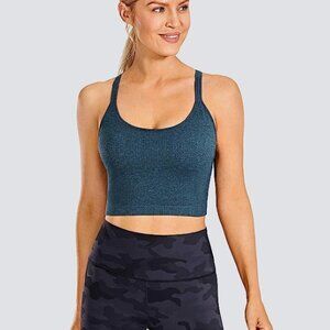 CRZ YOGA Womens Longline Seamless Ribbed Sports Bra - Padded Racerback Sports Br